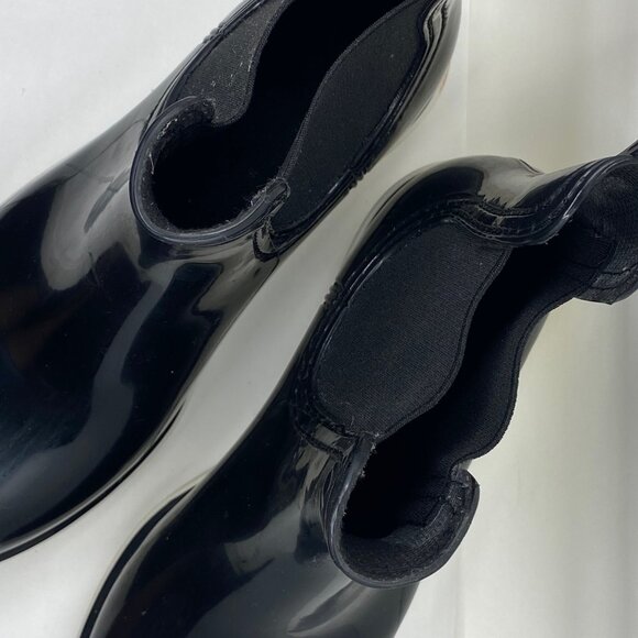 Women Rubber Rain Wedge Platform Ankle Boots Black Size 38 (EU) 7.5 - Picture 2 of 8